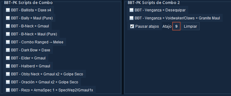 Interfaz BBT-PK AHK con scripts de PK, hotkeys, detección de color OSRS y Gear Switch by Color