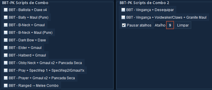 Interface BBT-PK AHK com scripts de PK, hotkeys, detecção de cor OSRS e Gear Switch by Color