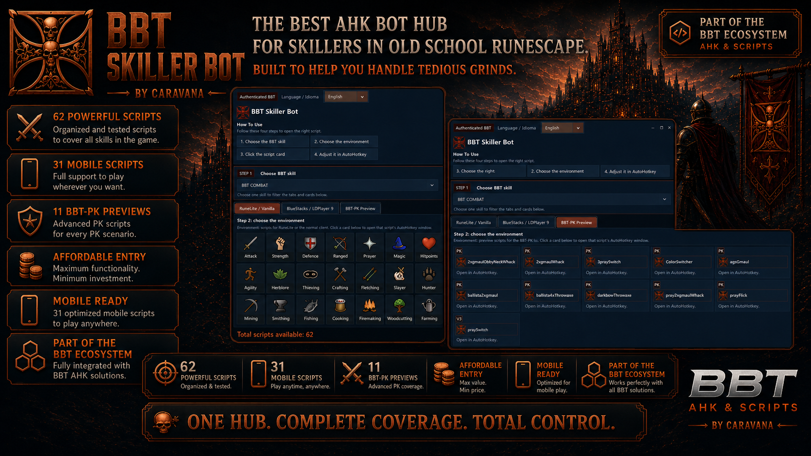 BBT-Skiller BOT interface with OSRS skilling scripts, mobile scripts and skill training scripts